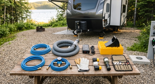 Essential RV hookup equipment for campers visiting Willowbend Resort near Lac La Nonne.