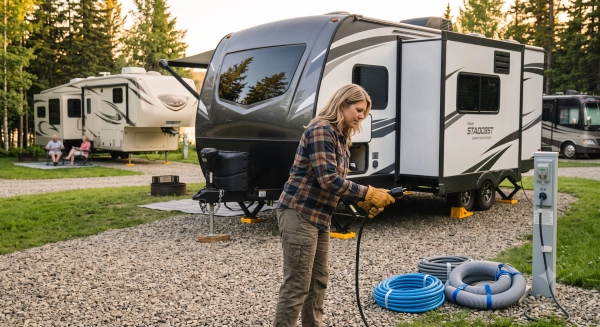 Following the RV Hookups Guide step by step for a safe campground setup.